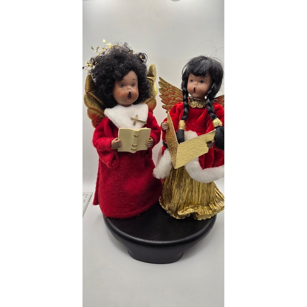 Vintage Christmas Choir Angel Figurines Red Gold Carolers Holiday Decor 11 inch